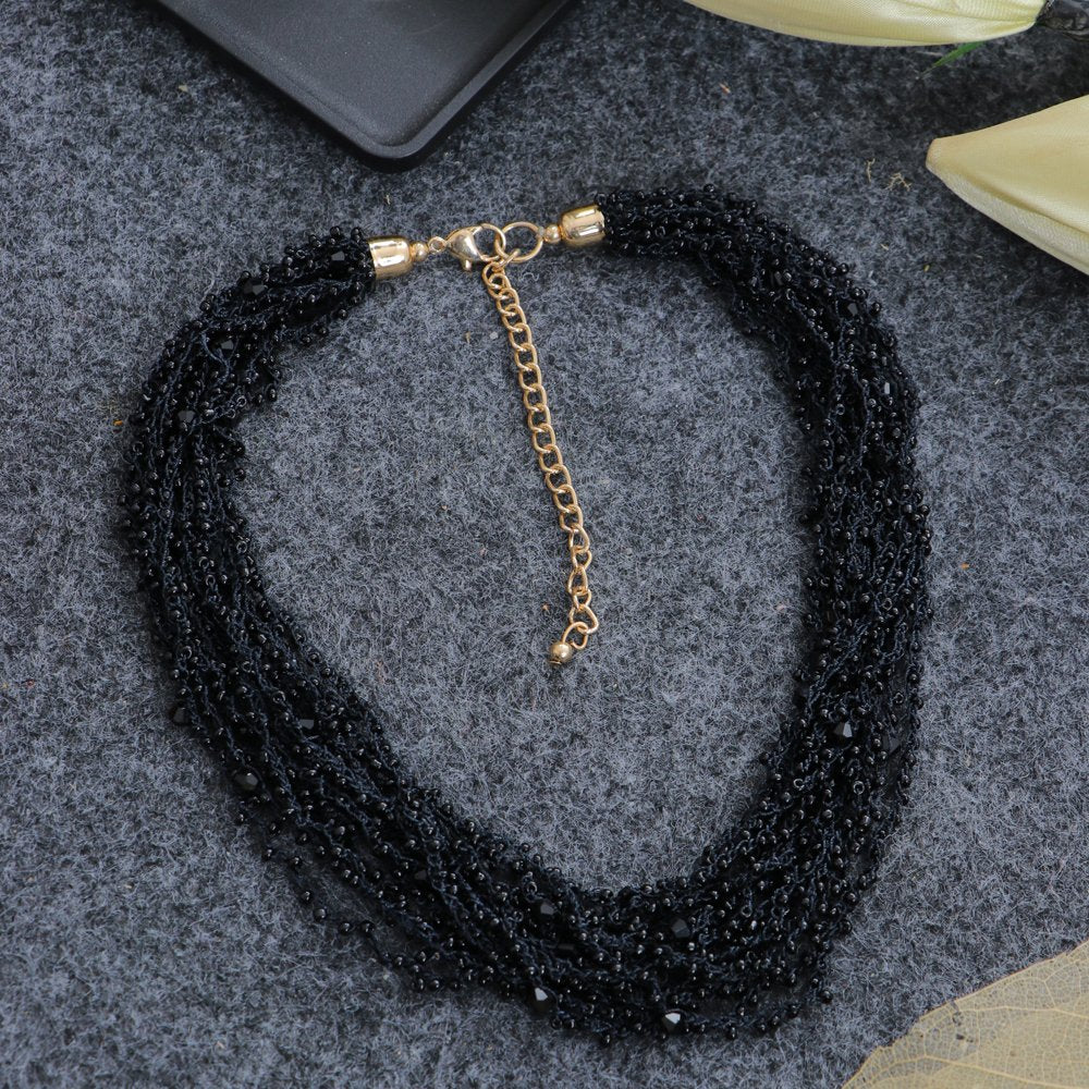 Black Gold-Tone Beaded Multi-Layer Long Necklace image 0
