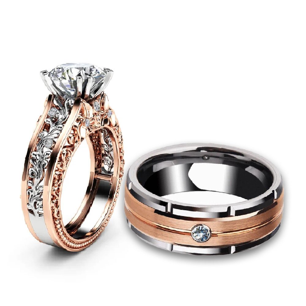 Dazzling Rose-Gold Crystal Stud Combo Ring Set image 3