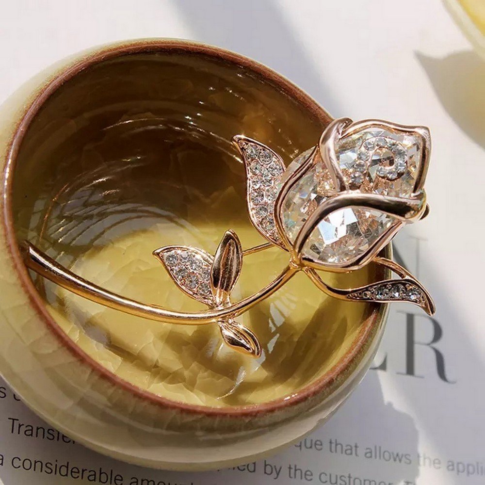 Elegant Gold-Plated Crystal Rose Petal Brooch for Men/Women image 0