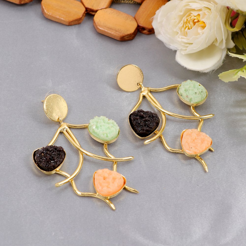 Demi-Fine Jewelry Waterproof Danglers Multicolor Raw Stone Anti-Tarnish Earrings image 2