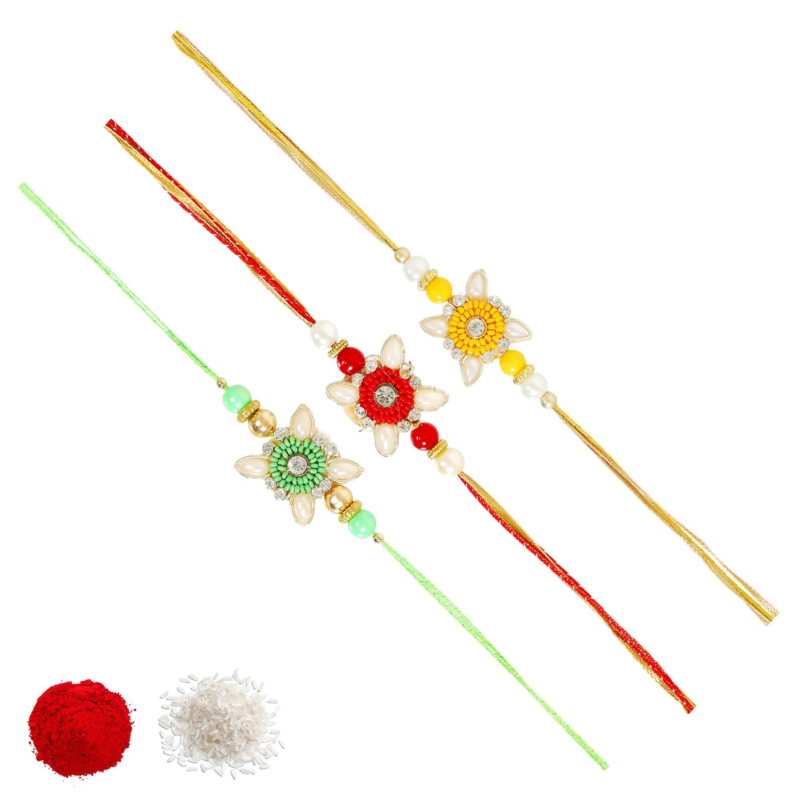 Set of 3 Handmade Beaded Pearl Assorted Rakhi Set For Brother's image 3