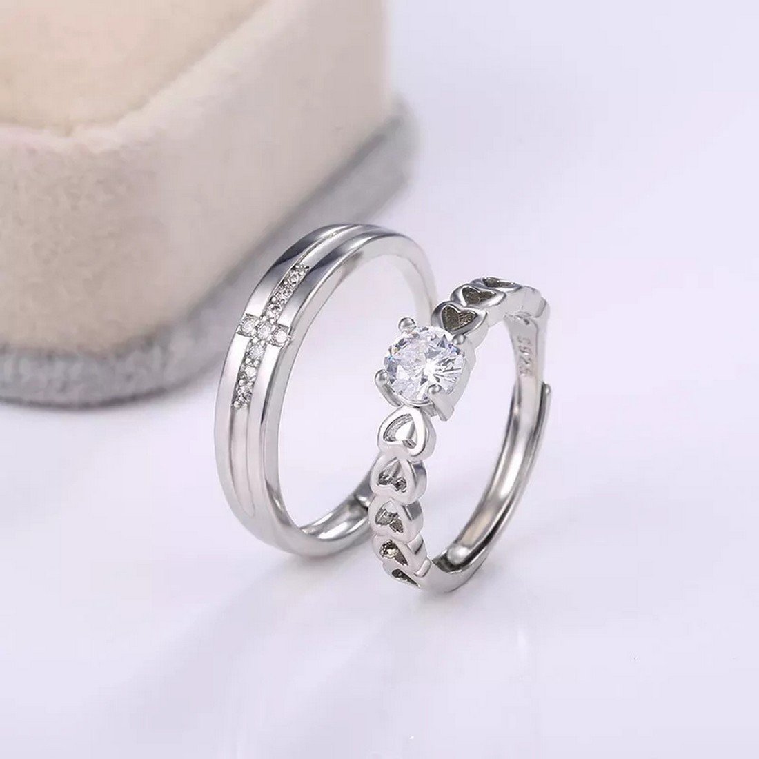 Crystal Embrace Duo Couple Rings image 1