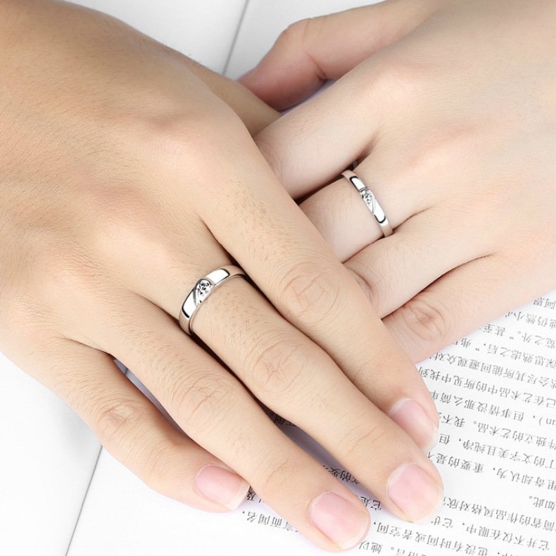 Contemporary Crystal Heart Couple Ring Set image 2