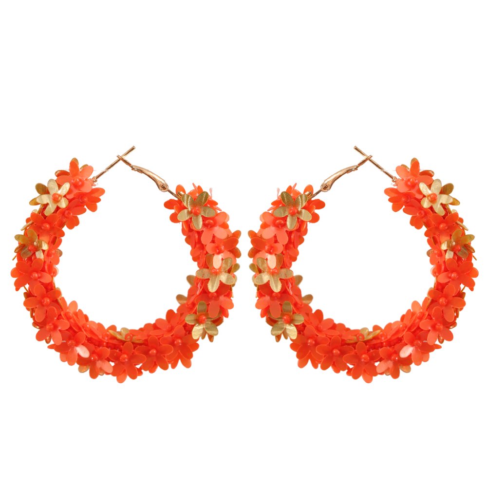 Beaded Orange Floral Hoop Earrings image 3