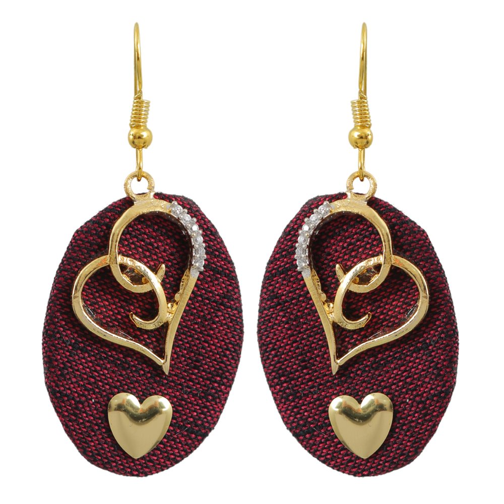Handcraft Fabric Love-Heart Drop & Dangler Earrings image 3