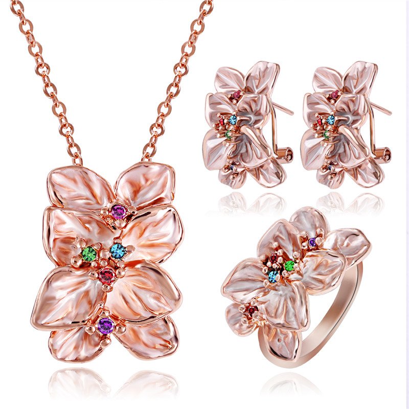 Gold-Tone Floral White Pendant Jewellery Set image 1