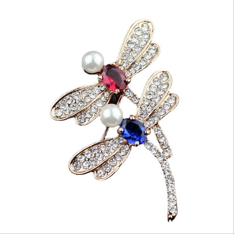Gold-Plated Red& Blue Crystal DragonFly Dual Brooch For Womne/Girl's image 4