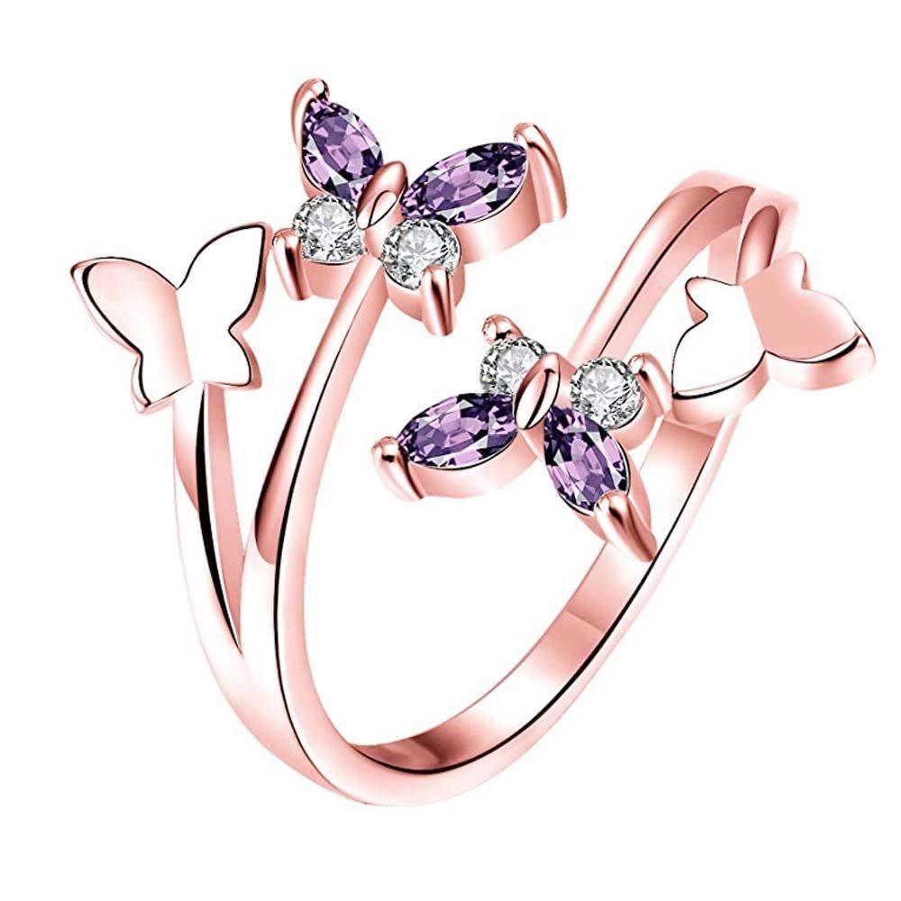 Elegant Rose Gold Purple Crystal Butterfly Ring image 2