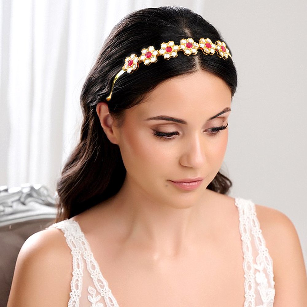 Kundan-Meenakari Floral Hairband Perfect Combo Set (Pack of -6 ) image 1