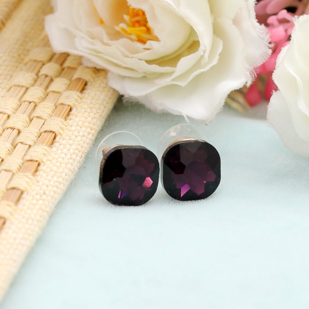 Silver-Plated Purple Crystal Studs Earrings image 2
