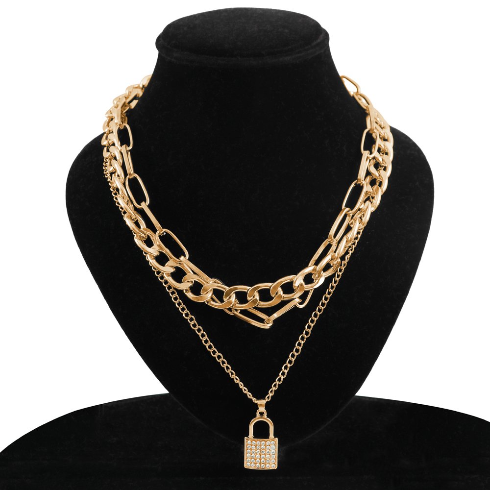 Gold-Tone Lock Inspired Layered Necklace image 1