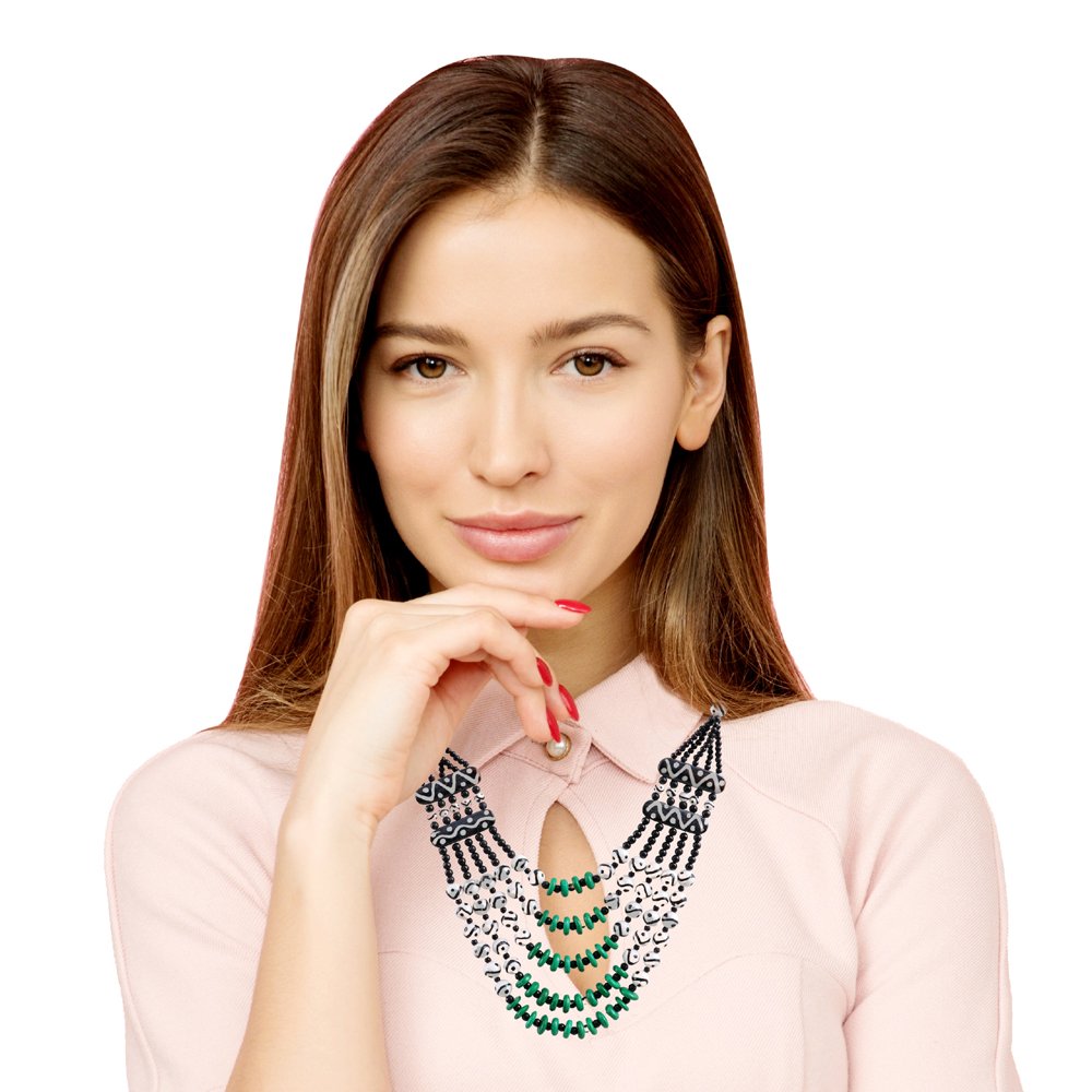 White & Green Beaded Tibetan Boho Handpainted Necklace image 2