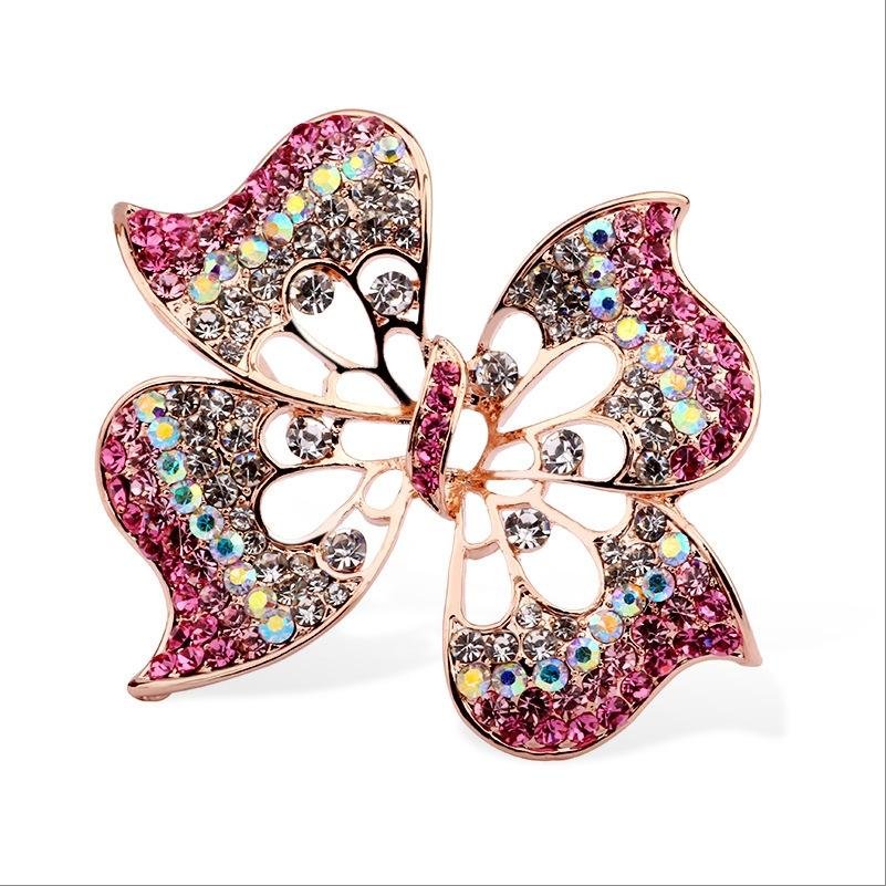 Gold-tone Pink Crystal Floral Shape Brooch For Women/Girl's image 3