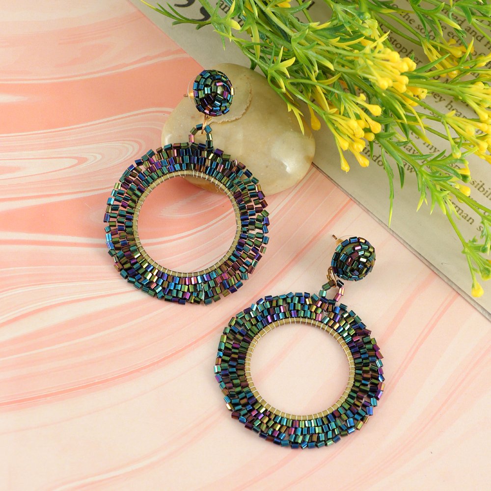 Gold-Plated Handcrafted Multicolor Beaded Earrings image 0