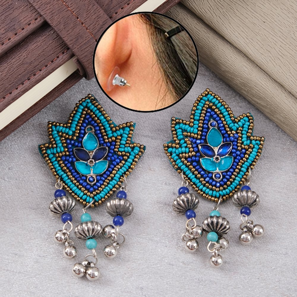 Handcrafted Beaded Blue Dangler Earrings for Women/Girl's image 1