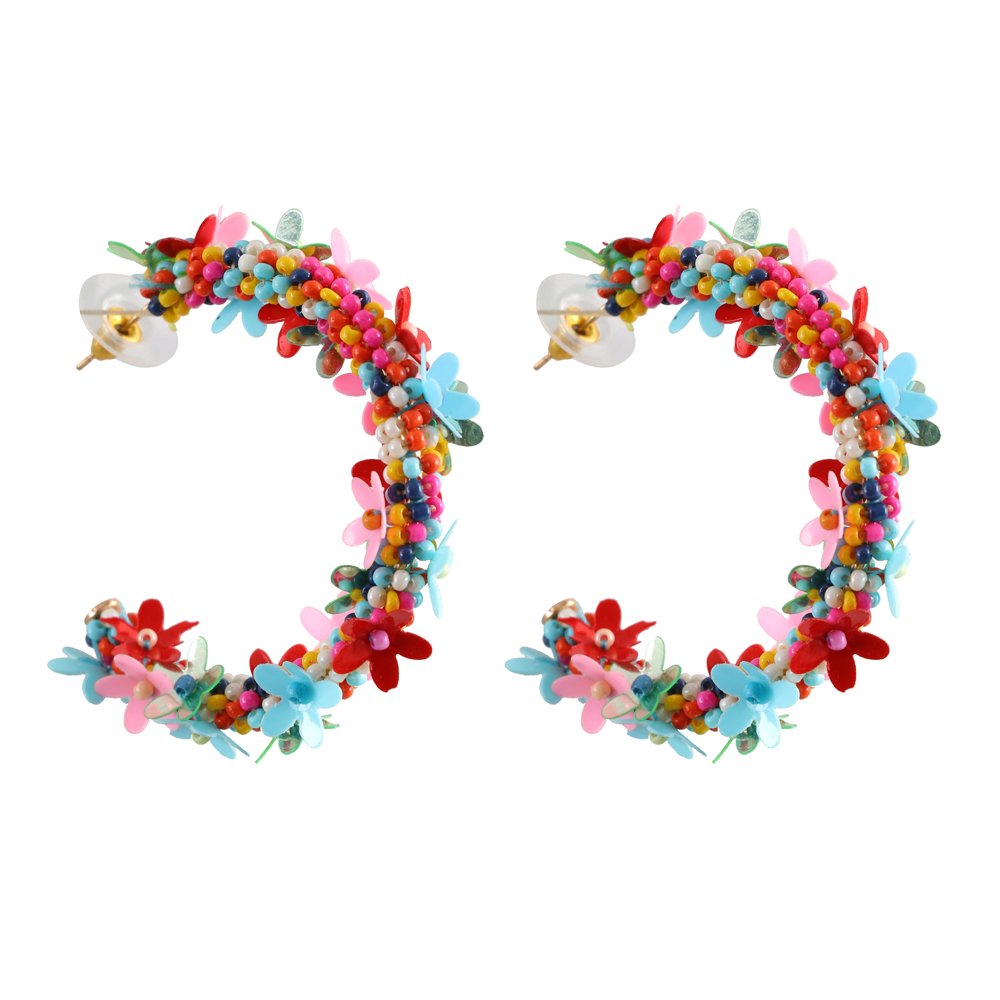Multicolor Floral Hoop Earrings image 5