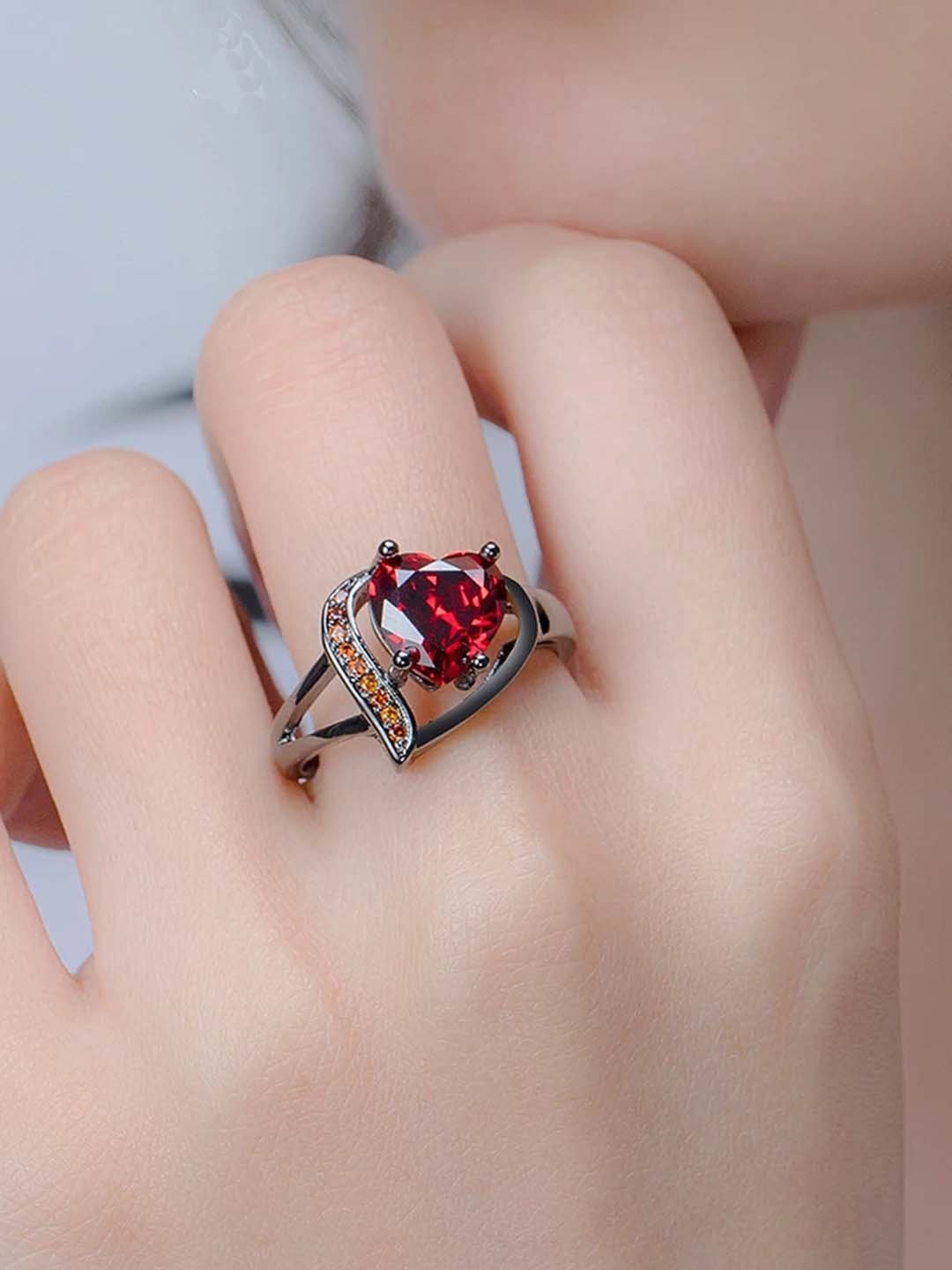 Black Metal Blood Red Heart Ring image 1