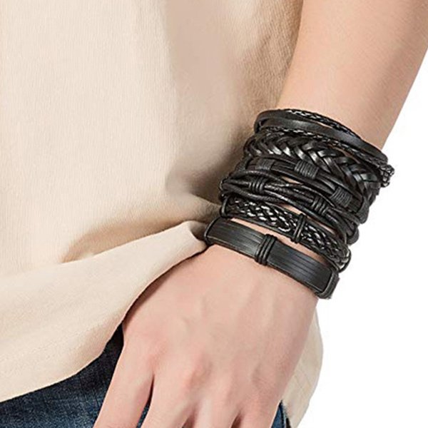Men Set Of 6 Leather Multistrand Bracelet image 6
