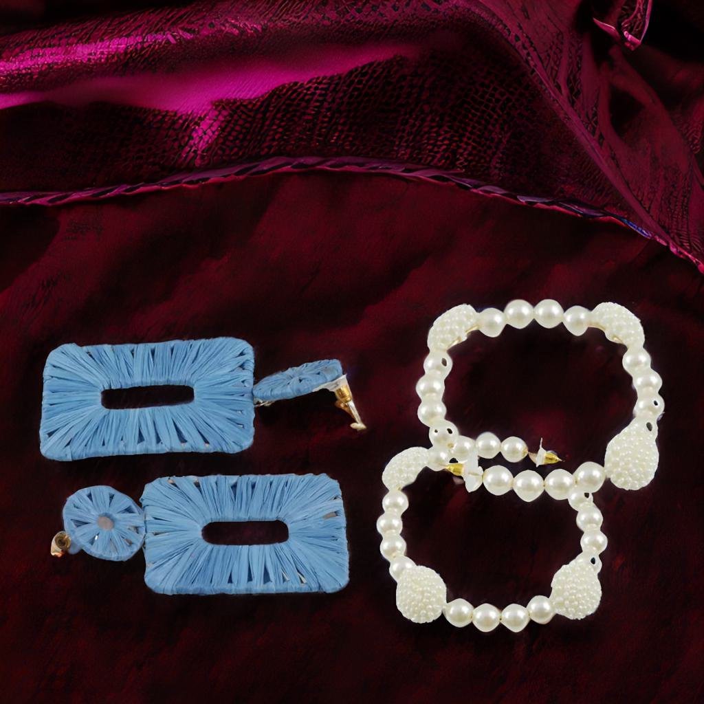 Handcrafted Pearl Dangler Hoop Earrings Combo Set image 0