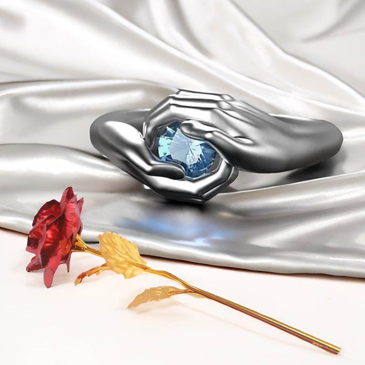 Valentine's Day Gift Set Hug Ring & Red Rose Combo image 0