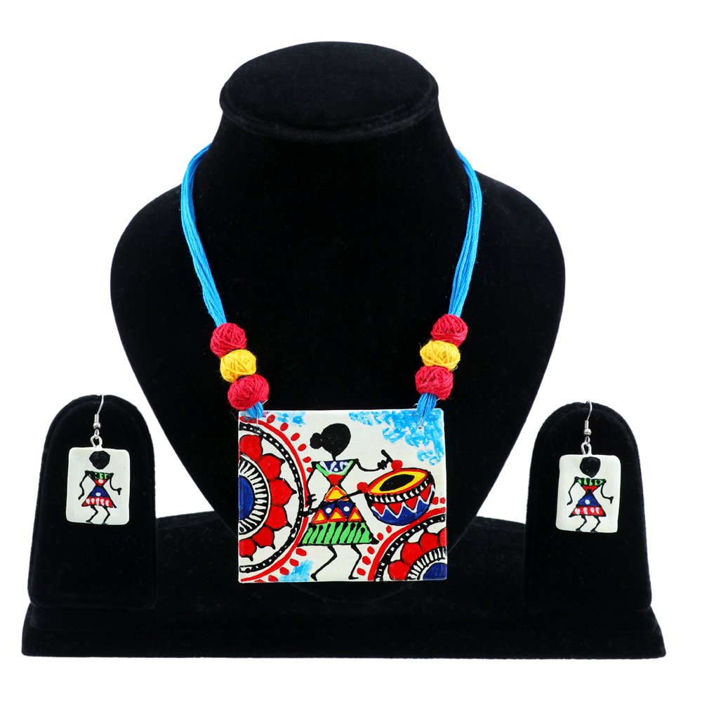 Handmade Hand-Painted Terracotta Tribal Jewellery Set image 1