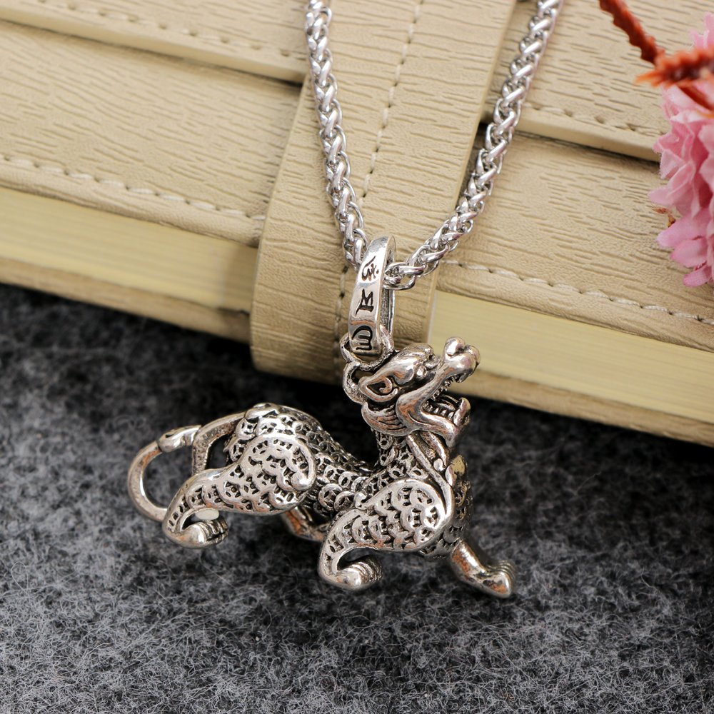 Oxidized Silver Dragon Pendant Chain Necklace image 3