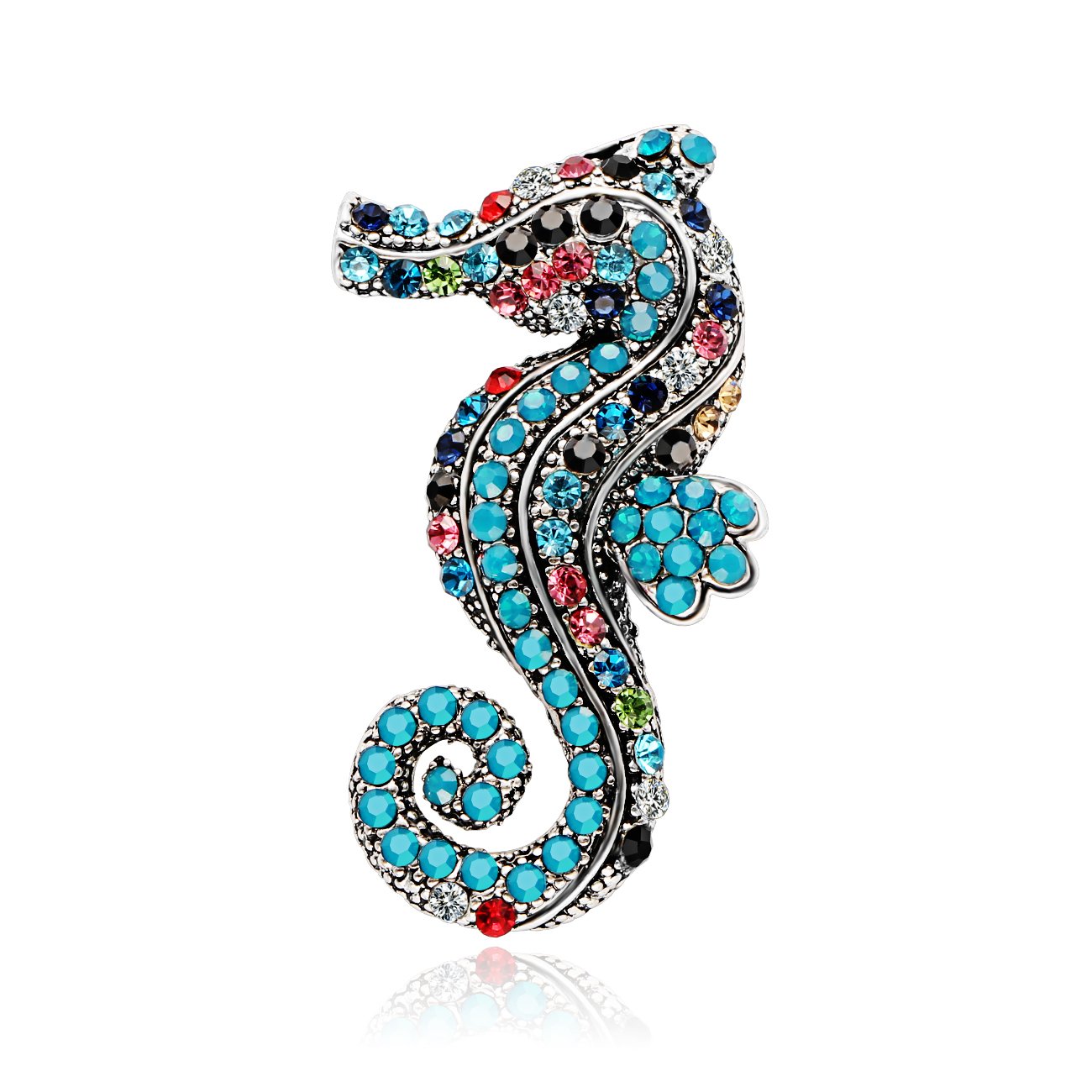 Silver-Plated Blue Crystal Sea Horse Brooch image 4