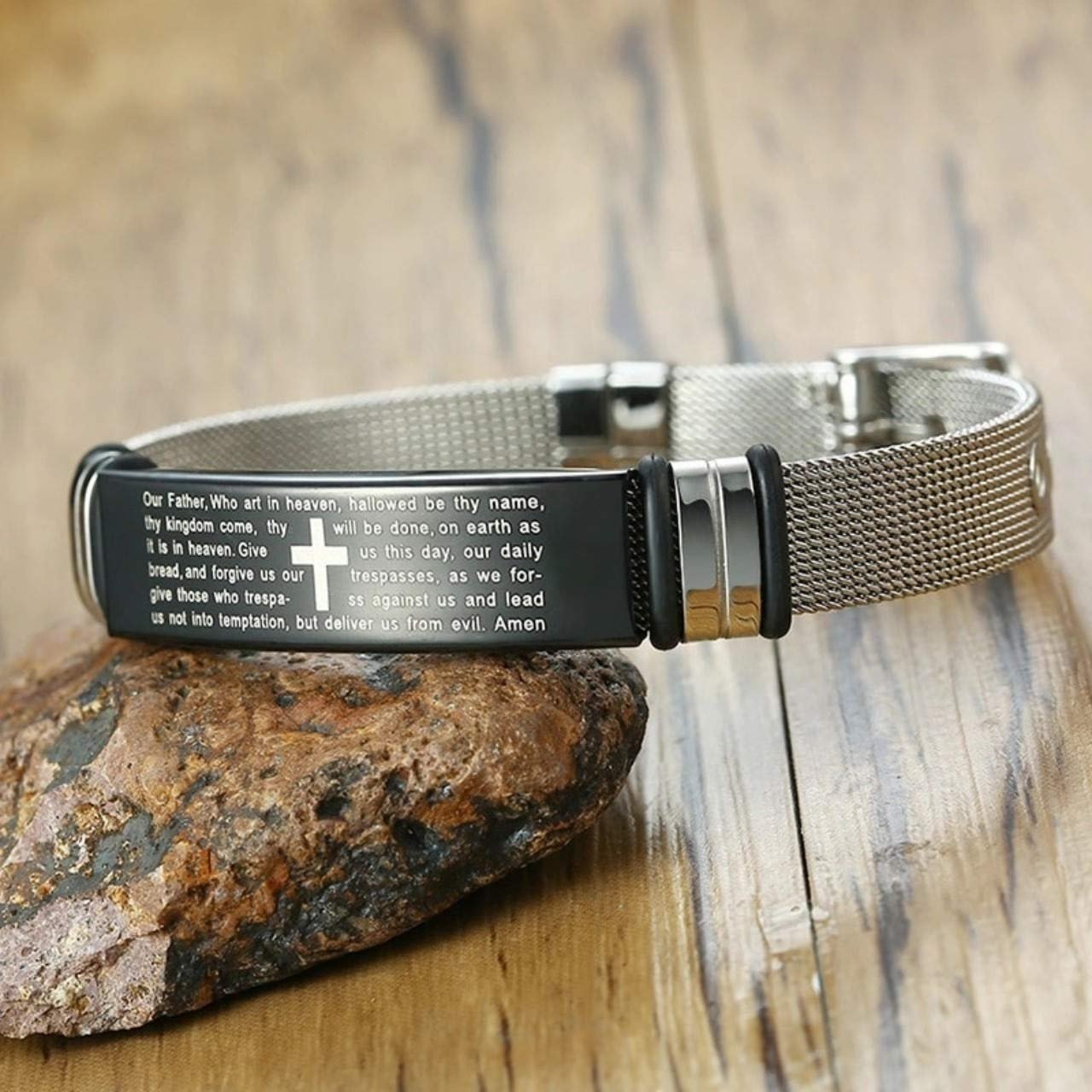 Men's Religious Prayer Silver-Plated Cross Adjustable Bracelet image 3