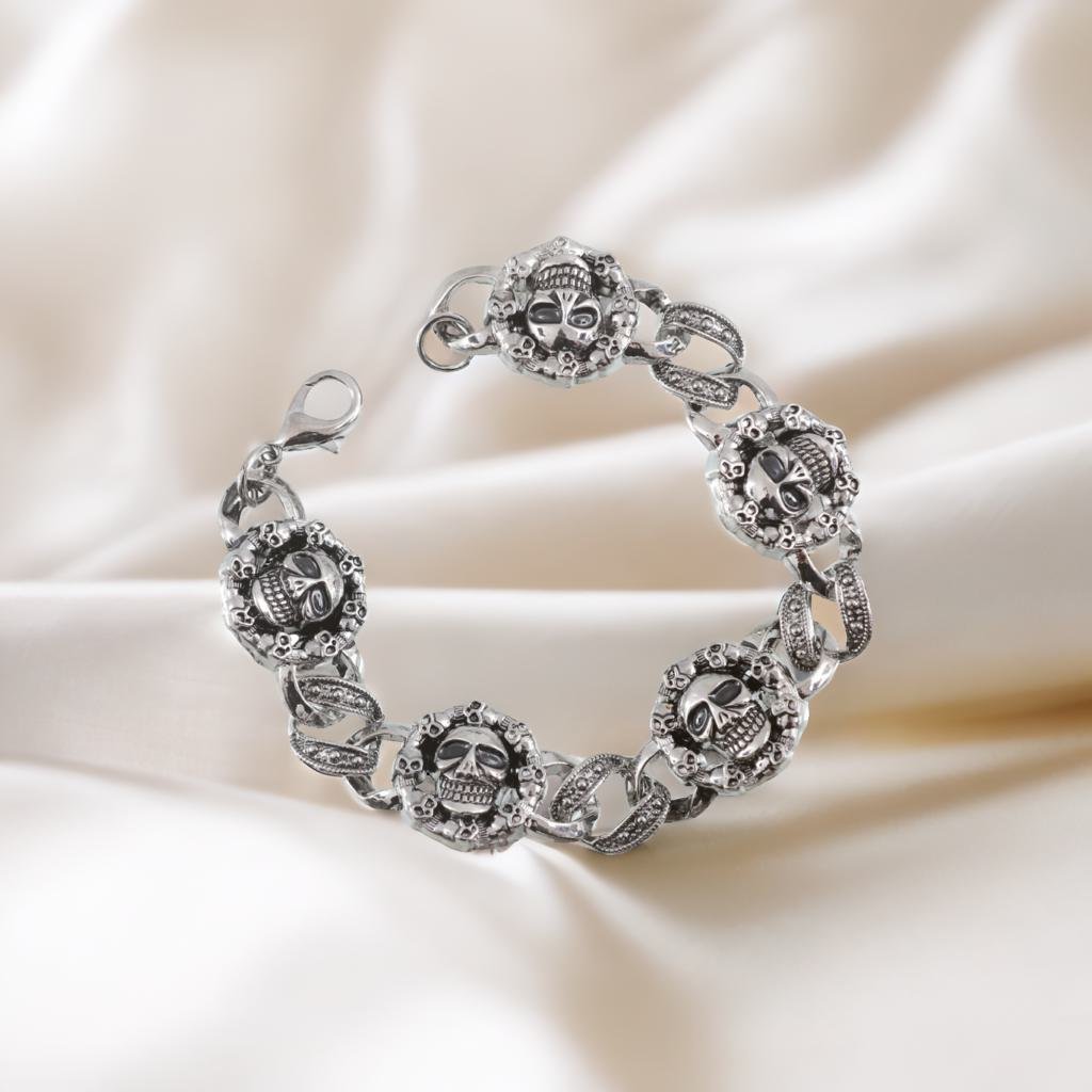 Men's Stainless Steel Silver Color Punk Skull Charms Bracelet image 0