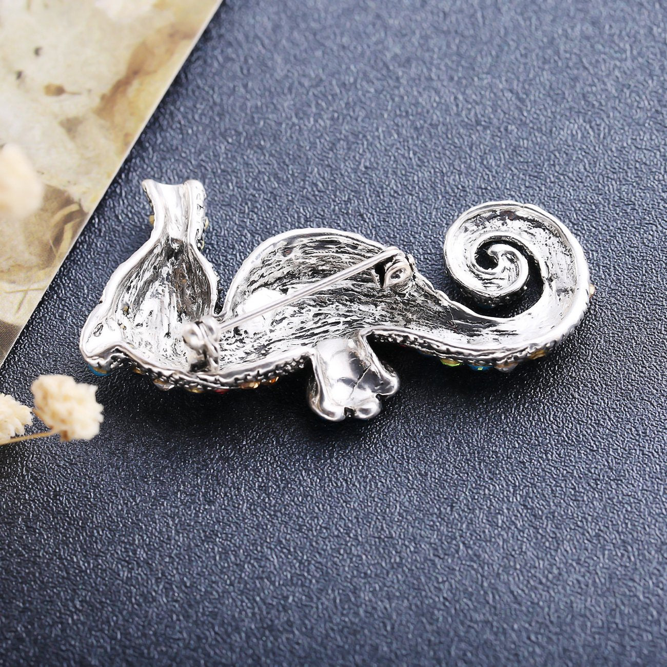 Silver-Plated Blue Crystal Sea Horse Brooch image 1