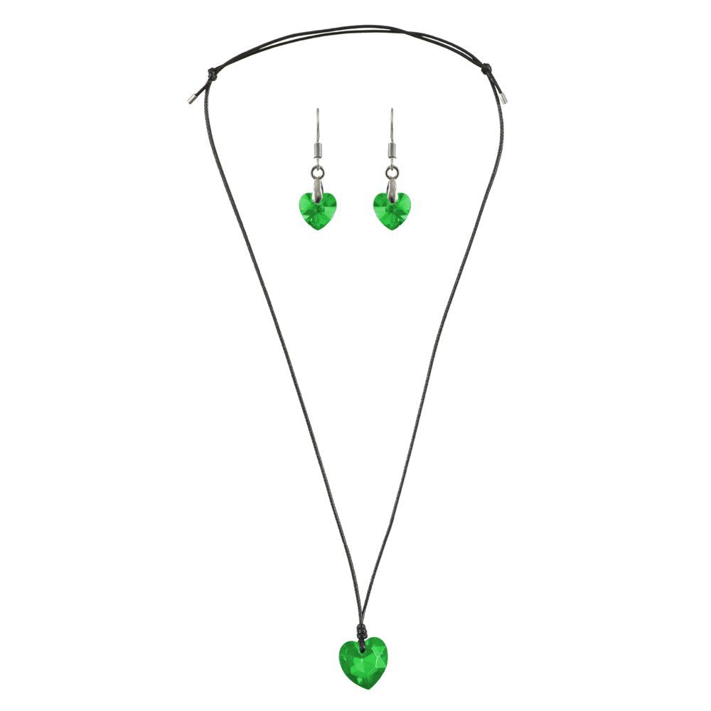 Green Crystal Heart Pendant Necklace and Earrings Set image 3