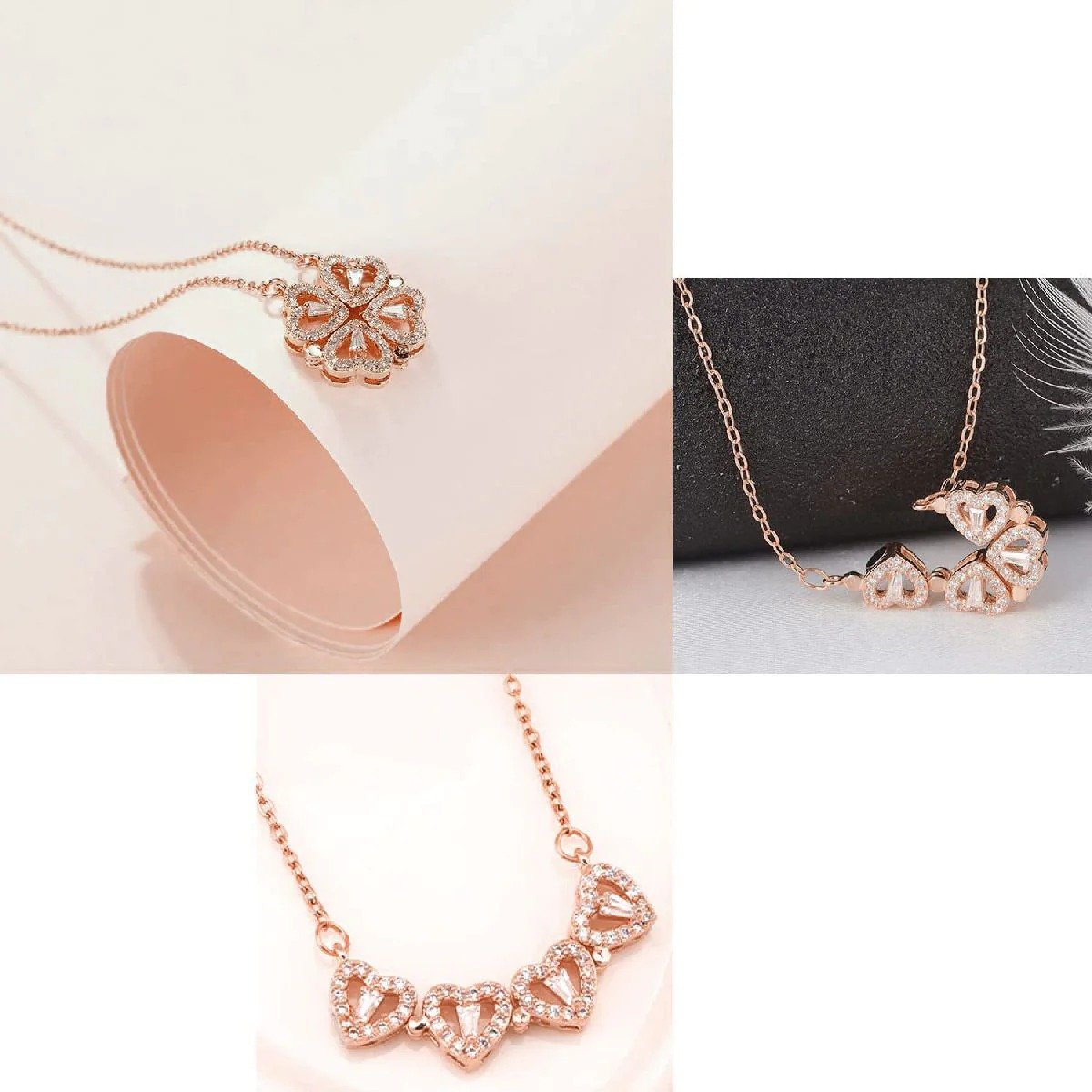 Rose Gold Crystal Magnetic Clover Heart Pendant Necklace for Women/Girls image 0