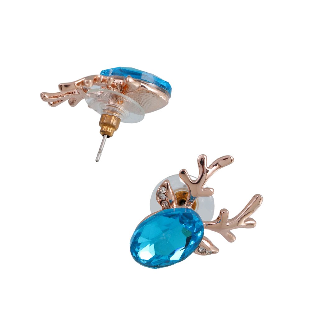 Gold-Plated Blue Crystal Dear Shape Studs Earrings image 2