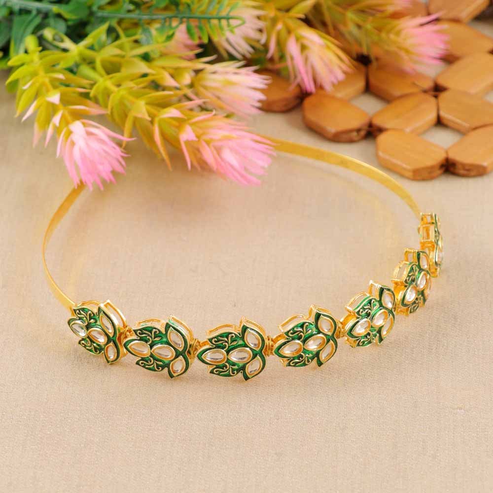 Kundan-Meenakari Floral Hairband Perfect Combo Set with Free Brooch Gift (Pack of -3 ) image 5