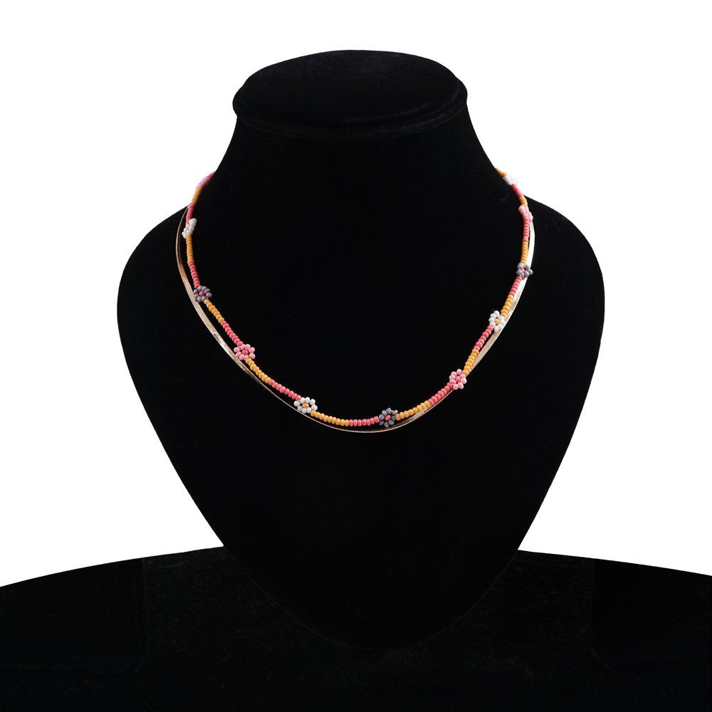 Gold-Plated Chain Pink/Yellow Pearl Beaded Layered Necklace image 2