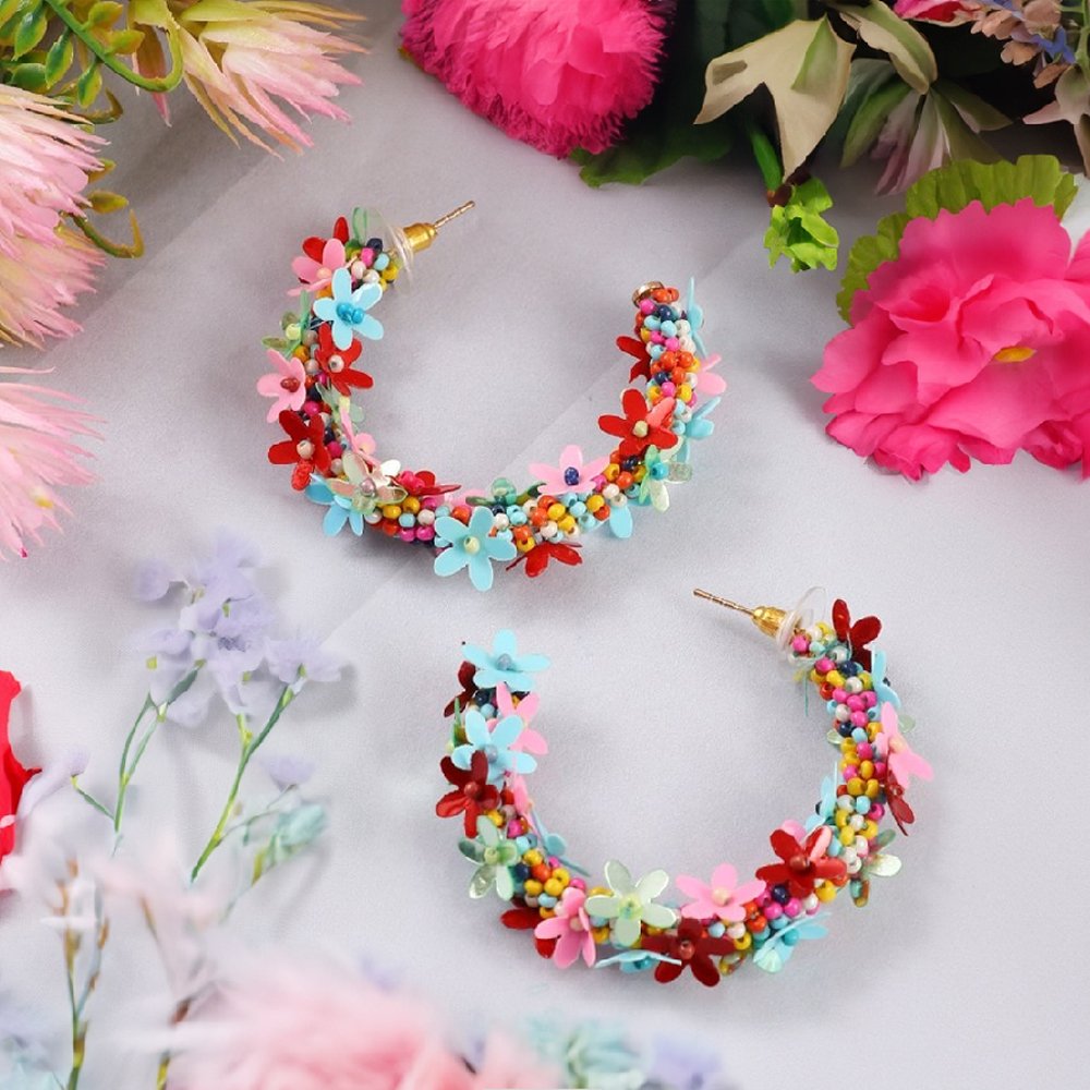Multicolor Floral Hoop Earrings image 1