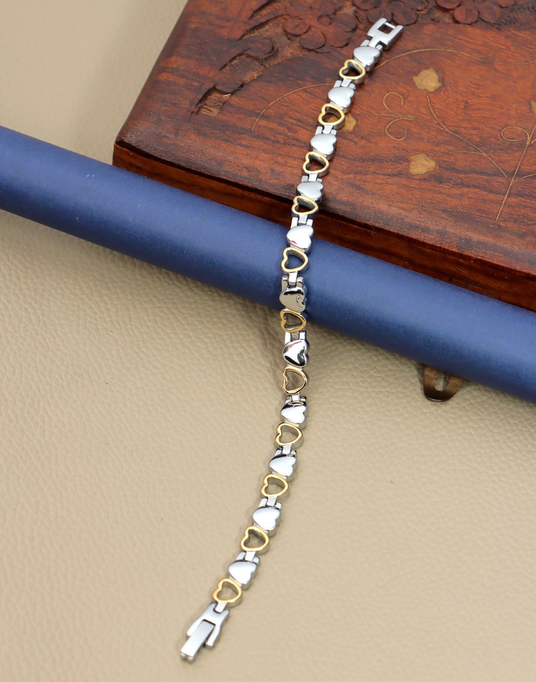 Adjustable Titanium Bio Magnetic Health Bracelet with Heart Shape Design image 1