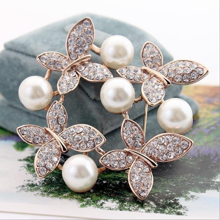 Gold-Plated Pearl Crown Circle Brooch For Womne/Girl's image 0