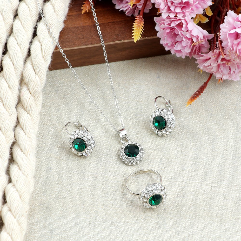 Gold-Plated Green CrystaL Cubic Zirconia Jewellery Set image 0