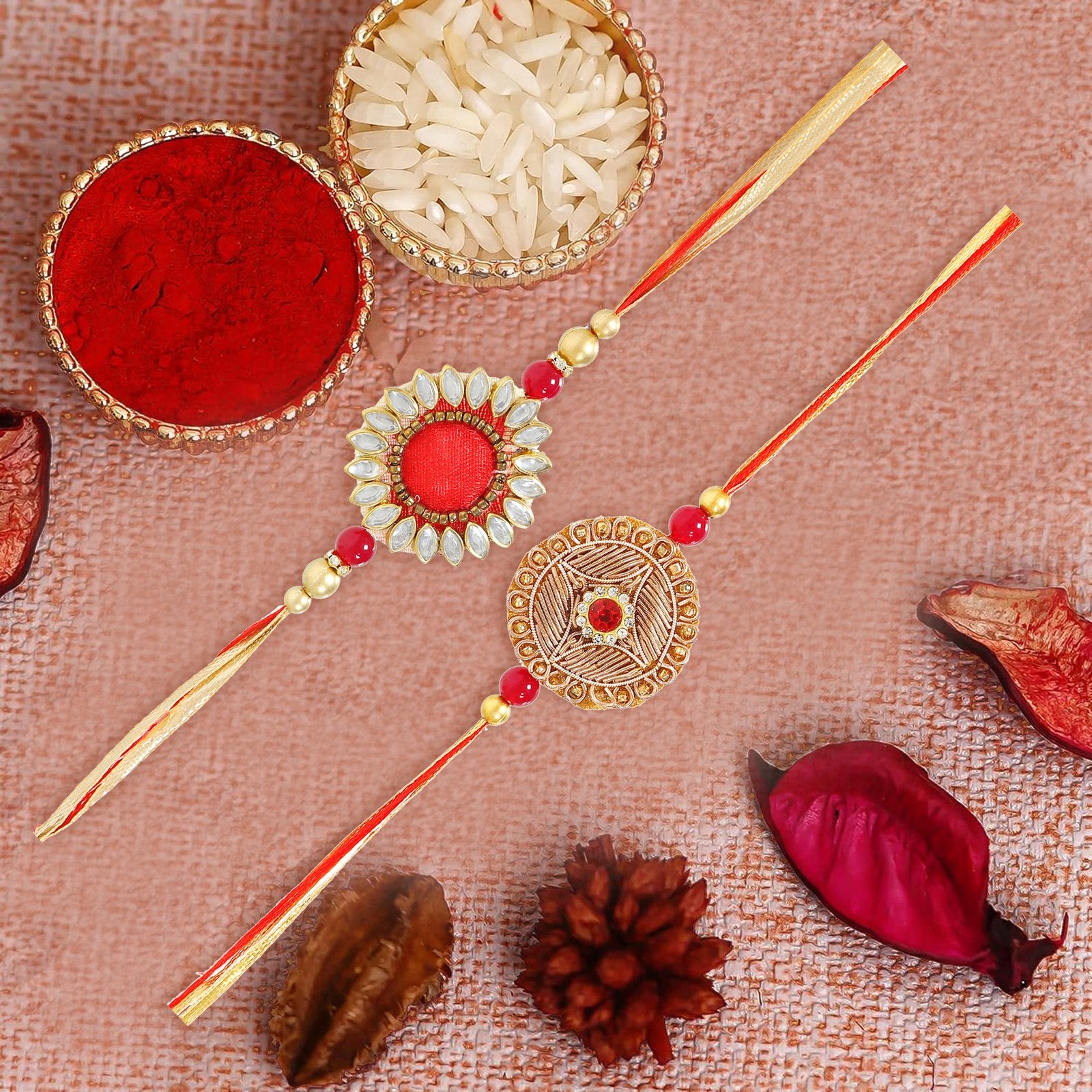 Men's Handmade Kundan Zari Set of 2 Rakhi Set image 0