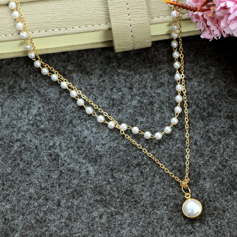 Gold-Plated Pearl Studded Long Pendant Necklace image 3