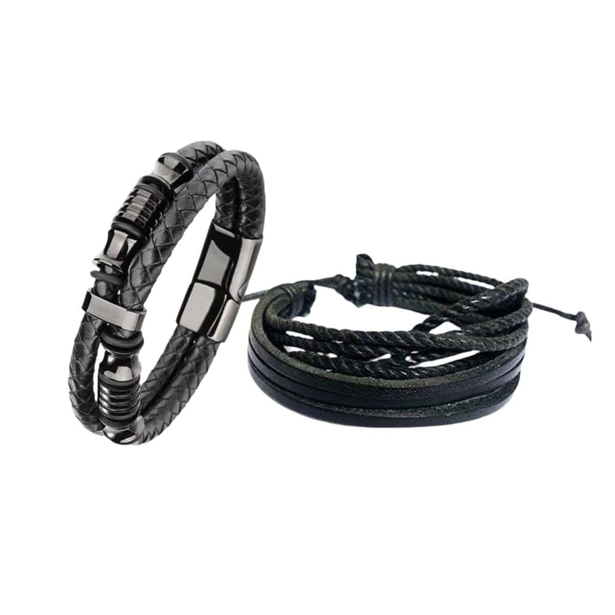 Men's Leather Multistrand Black Bracelet Combos (Pack of 2) image 1