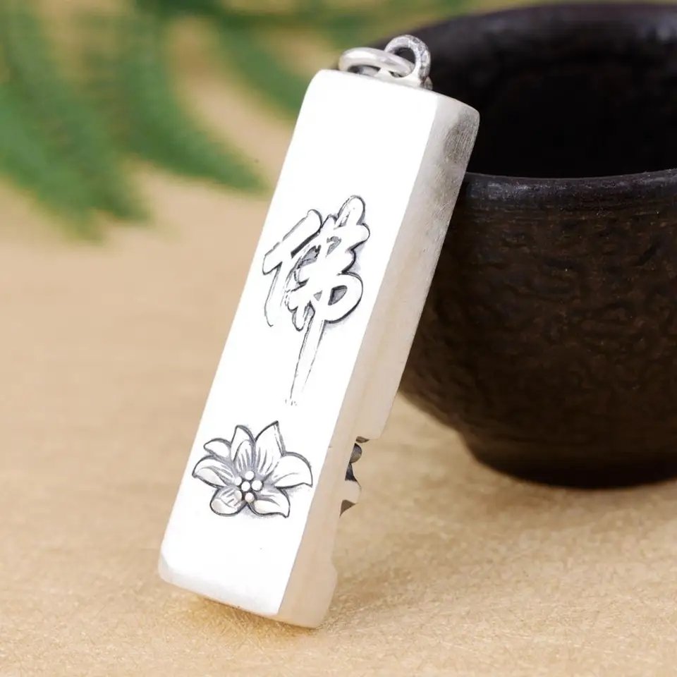 Sterling Silver Lord Buddha Pendant Chain Necklace for Men image 2