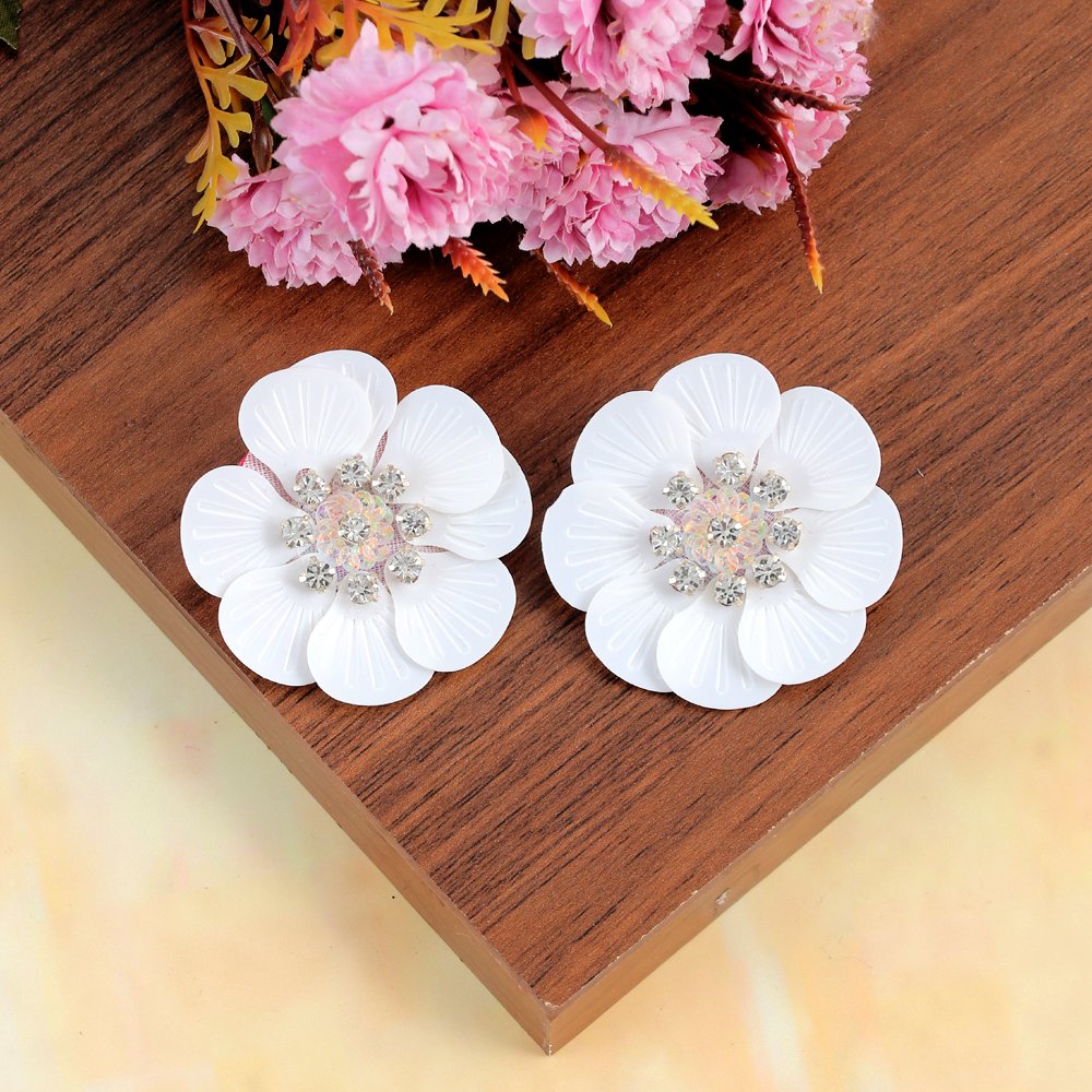 White Flower Crystal Stud Earrings image 3