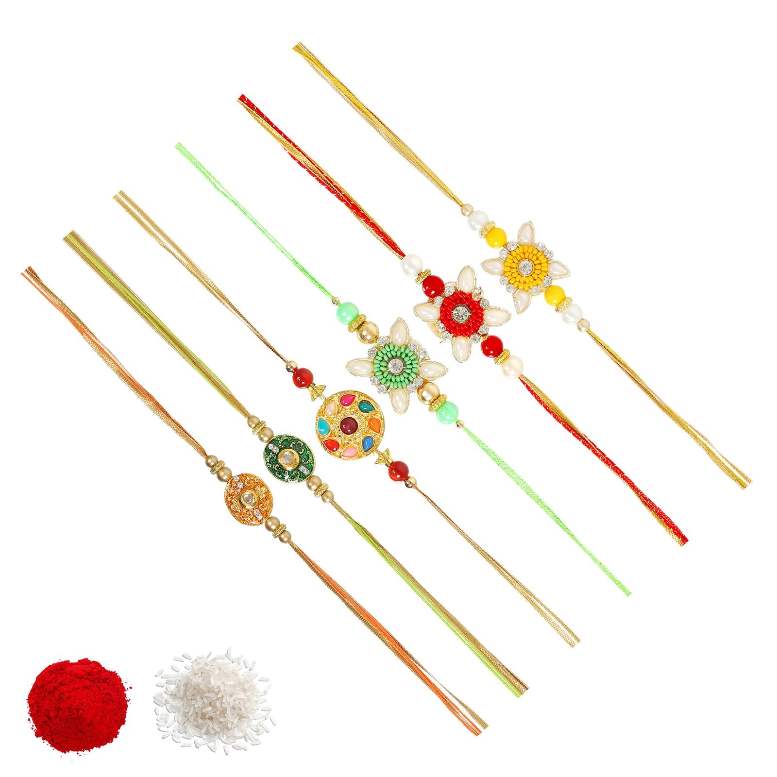 Pack of 6 Assorted Combo Beaded Rakhi Set for Bhaiya/Brother image 3