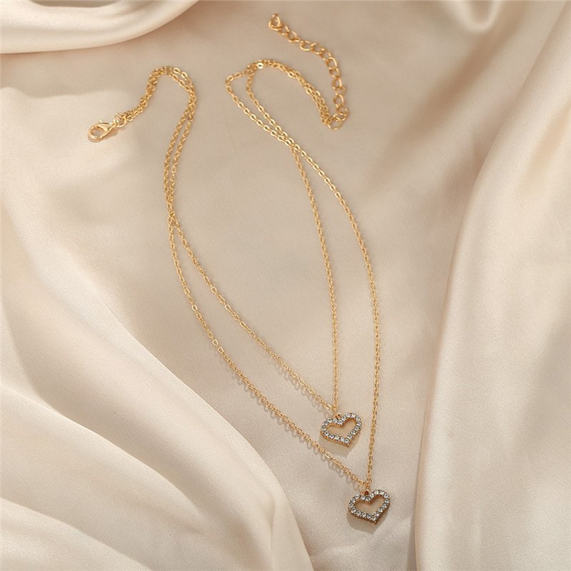 Gold-Plated Double Layered Heart Pendant Necklace for Women/Girls image 0