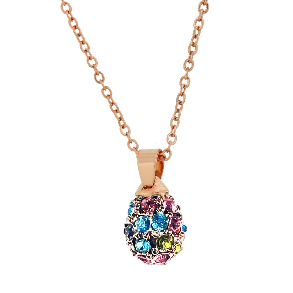 Gold-Plated Korean Design Cubic Zirconia Multicolor Chain Pendant Necklace& Earring Set image 1