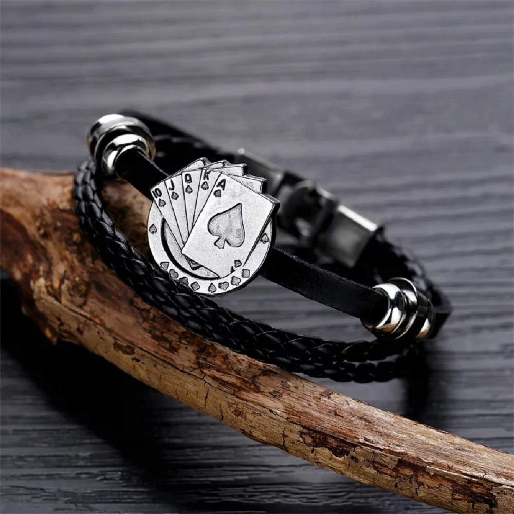 Men's Oxidised Silver Playing Cards Black Leather Bracelet image 0