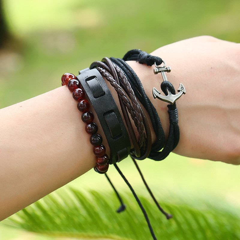 Men's 4-Piece Braided Anchor Bracelet Set image 4