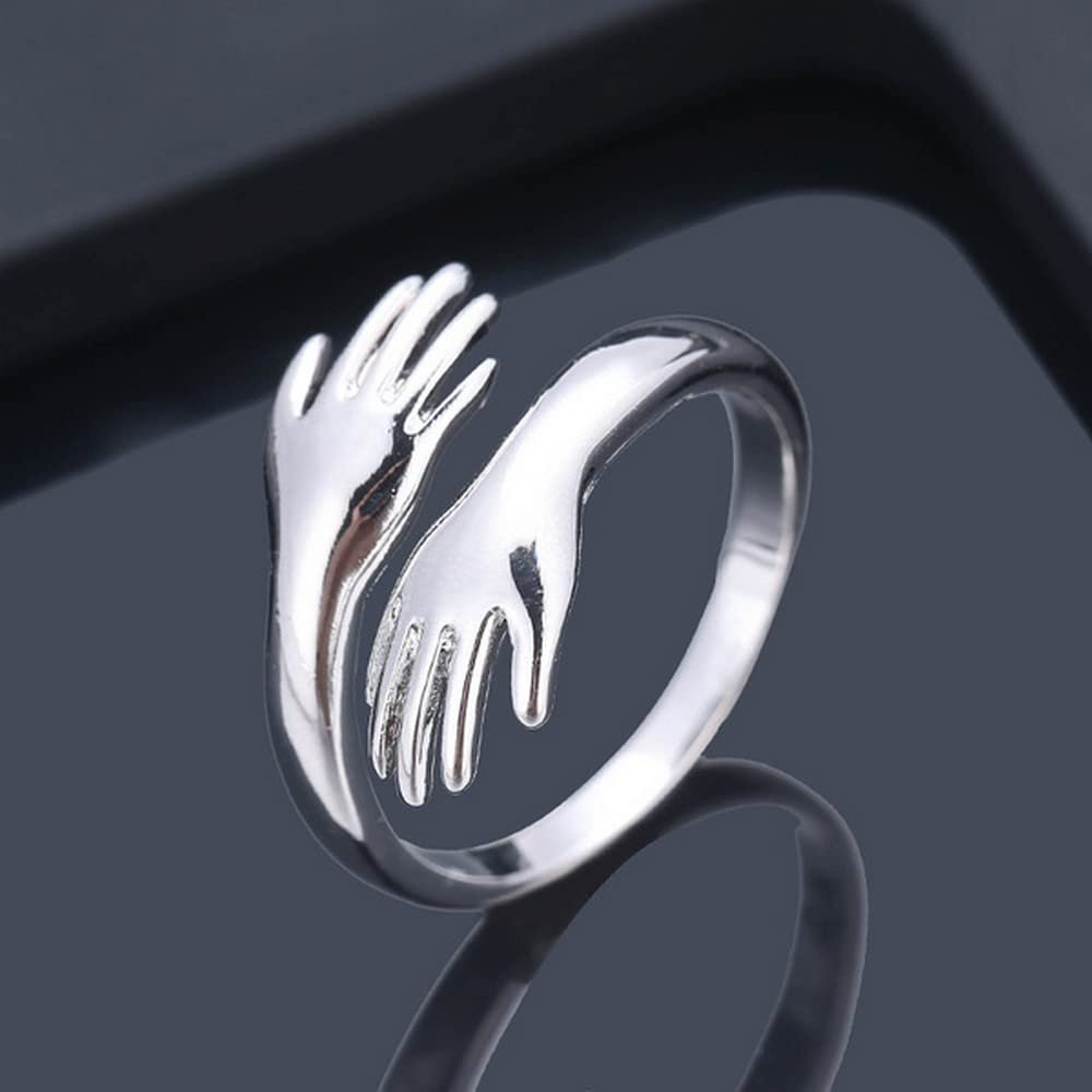 Adjustable Silver Hug Hand Ring image 0